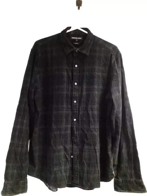 Michael Kors Men's Long-Sleeve Check black-grey slim fit  Corduroy Shirt size L