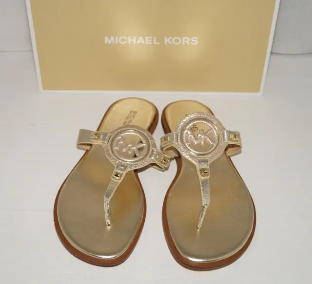 NIB Authentic MICHAEL KORS AUBREY Metallic Gold Leather Women's Sandal Size 9 M