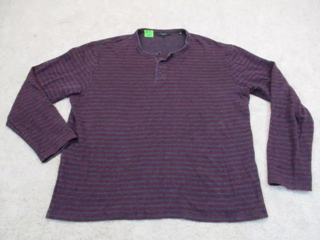 Vince Shirt Adult Large Red Blue Henley Casual Long Sleeve Striped Pullover Mens