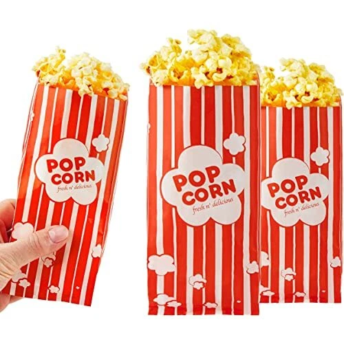 1 oz Paper Popcorn Bags Bulk (500 Pack) Small Red & White Pop-corn Bag Disposabl