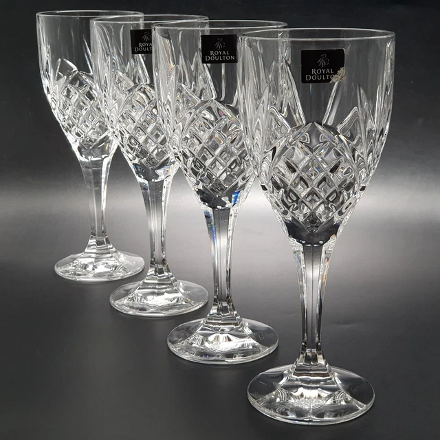 ROYAL DOULTON LEAD Crystal Wine Glasses 220ml Set of Four Faceted Stem