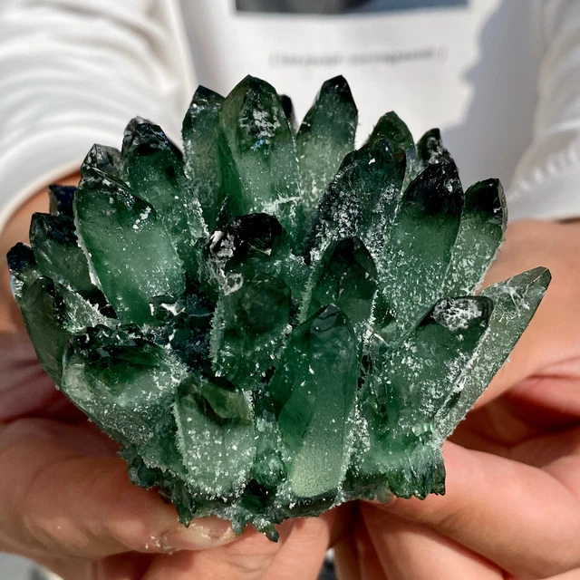 348G New Find Green Phantom Quartz Crystal Cluster Mineral Specimen Healing 13