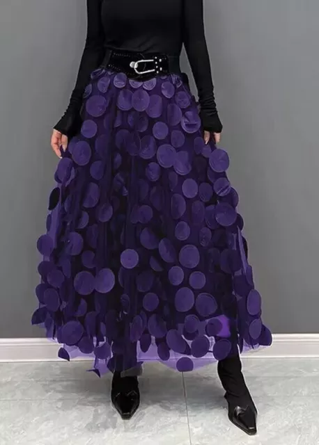 Womens Party Long 3D Polka Dot Mesh Skirt High Waist A Line Fashion Tulle Dress