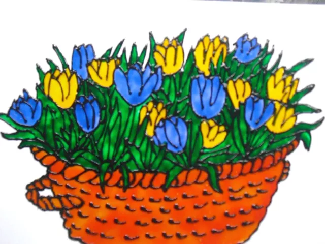 Gabis  Window-Color Bilder Deko Frühjahr  Sommer Blumen Körbchen viele Farben