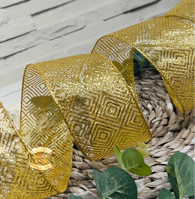 WEIHNACHTSDRAHTKANTENBAND GOLD SCHIMMER DIMOND 63 mm GESCHENKVERPACKUNG HANDWERK DEKORATION