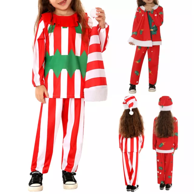 Abiti da pigiama natalizi bambine top di Natale con pantaloni stampa cappello a righe