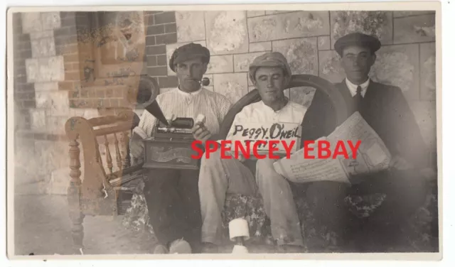 MEN SITTING ON A COUCH WITH AN EDISON GRAMAPHONE Old Photo South Australia C1920