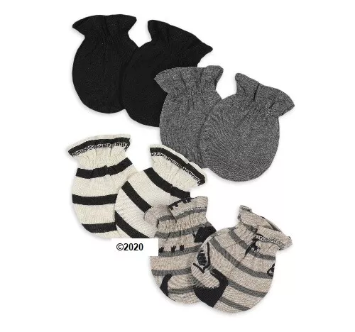 Gerber Baby Boy 4-Pack Organic Cotton Gray/Black Dinosaurs Mittens Size 0-3M