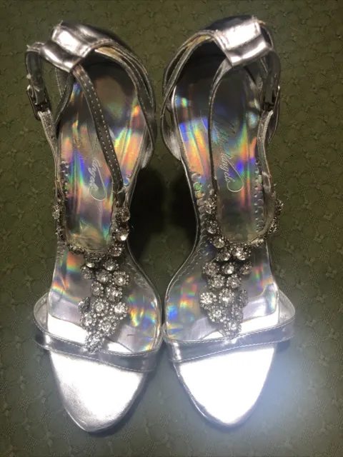 David’s Bridal Wedding Shoes Silver Starburst Michaelangelo Sz 9 4.5" Heels
