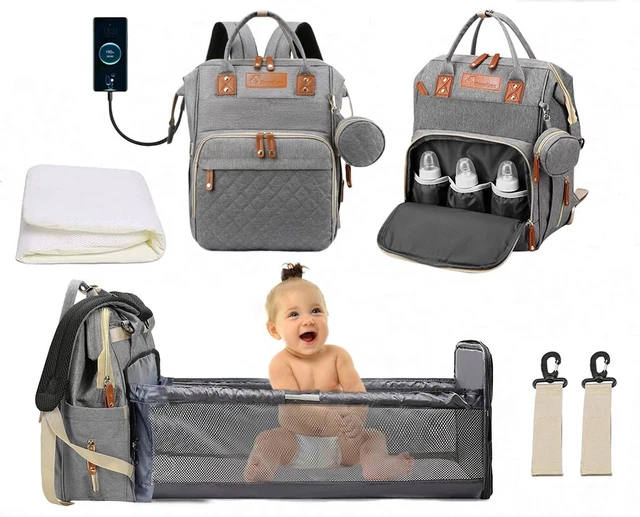 Baby Diaper Bag with Changing Station and USB Port (GRAY)