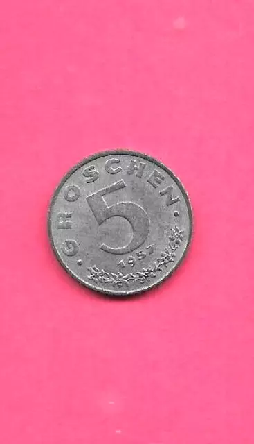 Austria Austrian Km2875 1957 Uncirculated-Unc Old Vintage Zinc 5 Groschen Coin