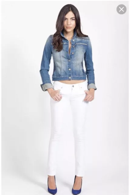 Paige Skyline Ankle Peg Jeans In Optic White Sz 32 Midrise Skinny Stretch New