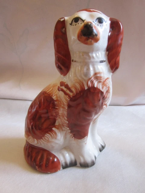 Staffordshire? King Charles Spaniel vintage ornament. 6.5 inch tall. Basemark PB