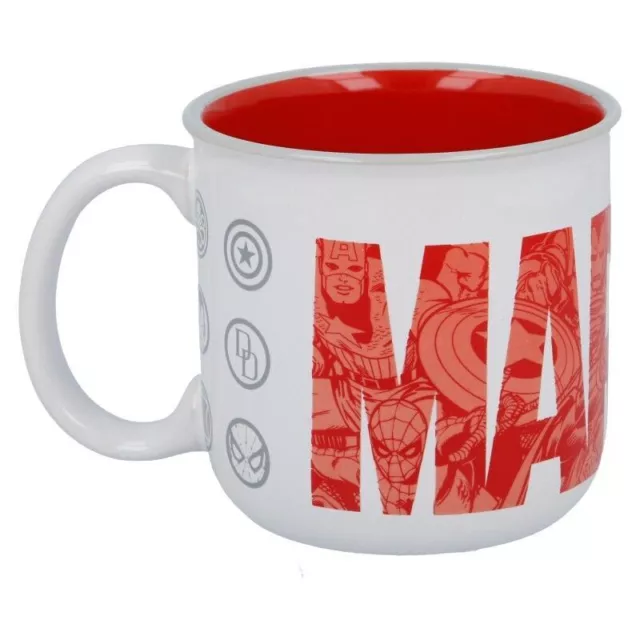 Taza Logo Marvel Blanca Y Roja Porcelana 400 Ml