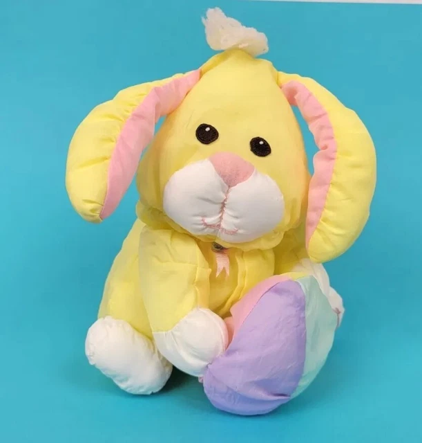 Fisher Price Puffalumps Yellow Easter Bunny 8" Plush Vtg FP Stuffed Animal