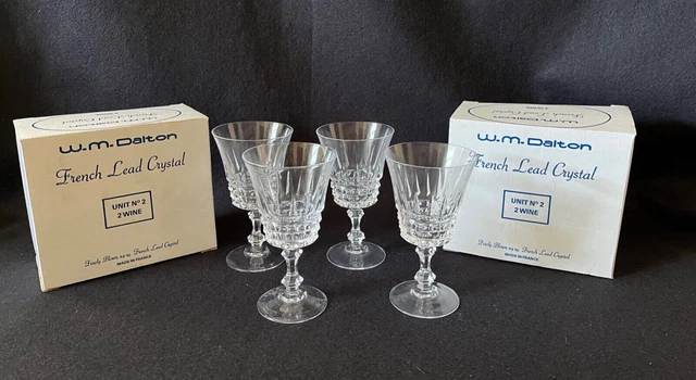 Vintage W. M. Dalton French Lead Crystal Wine Glasses Unit #2 Set of 4 w/boxes