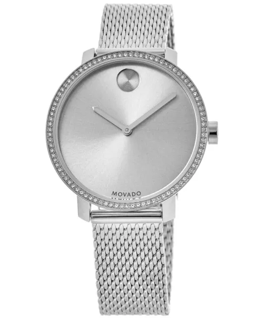 New Movado Bold Shimmer Silver Metallic Dial Steel Women's Watch 3600655