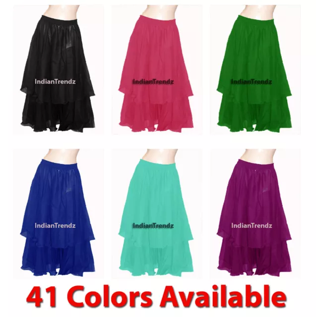 2 Layer Skirts Chiffon Gypsy Full Circle Belly Dance Tribal Costume Double Half