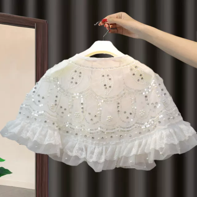 Ragazza Perline Pizzo a Balze Mantella Coprispalle Scialle Bolero Festa Vestirsi