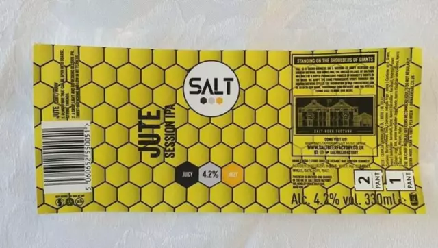 Jute SALT  Brewing Co Brewery Microbrew Craft Beer Label Wrap Mancave