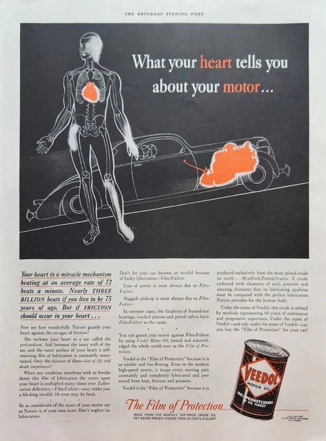 1938 Veedol Motor Oil Vintage Ad what your heart tells you about your motor