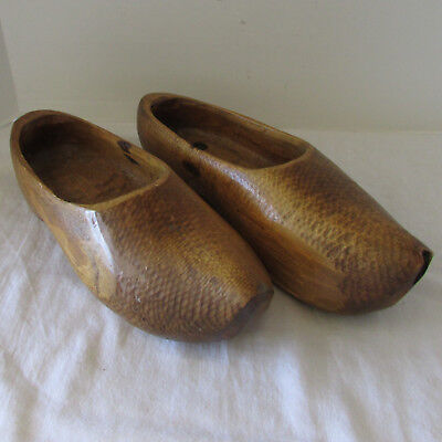 Vintage Holland Dutch Farmer's Wooden Shoes Hand Carved for Wearing with Patina