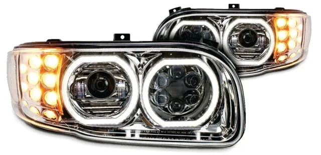 Peterbilt 389 Full LED Headlights W/ Halos DOT Approved Fits 2008+ Chrome  Pair