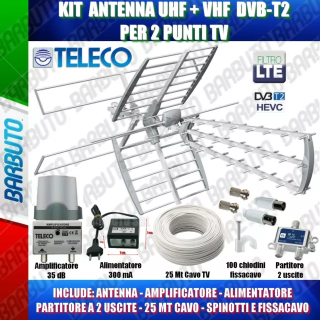 KIT COMPLETO TV DIGITALE TERRESTRE ANTENNA COMBO 35db,PARTITORE PER 2 TV INCLUSO