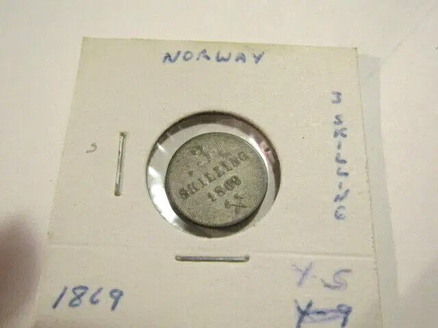 Norway 1869 3 Skilling Silver Old Coin