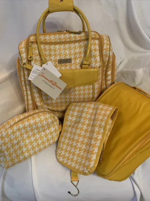 New Samantha Brown 4Pc Set Houndstooth Underseat Wheeled Bag Carryon Yellow