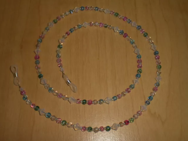 Multicolored Crackle Bead Mix & White Opal Austrian Crystal Eyeglass Chain