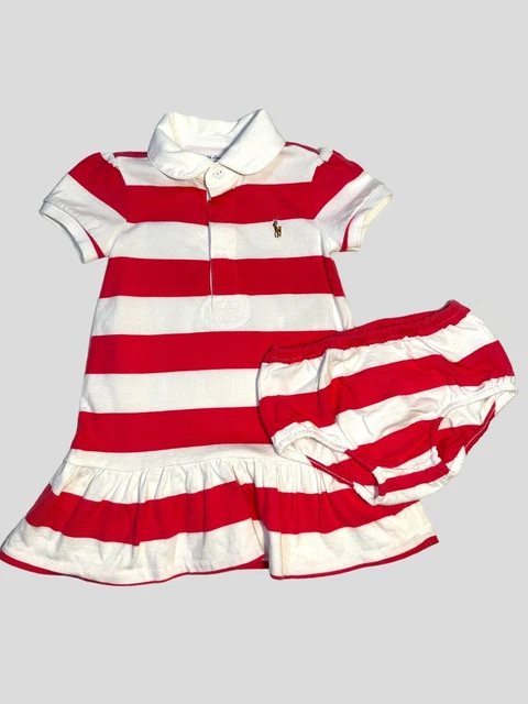Ralph Lauren Baby  12  Months Girl's Striped Jersey Rugby Dress Pink/White