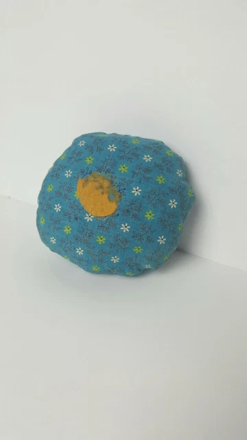 Old Vintage Handmade Calico Pin Cushion Poof Pin Holder Textile Blue Floral Sew
