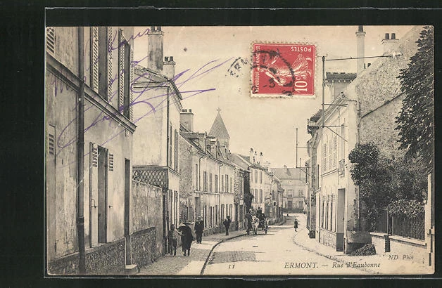 CPA Ermont, Rue d´Eaubonne, des passants et attelage à cheval