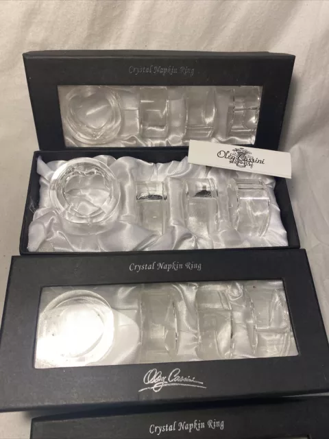 SET 12 OLEG CASSINI Round with heart CRYSTAL Glass NAPKIN RINGS in boxes