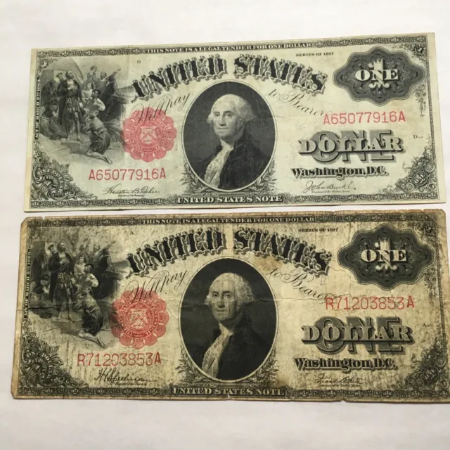 2 1917 Series 1 Dollar U.S. Notes-Large Bills