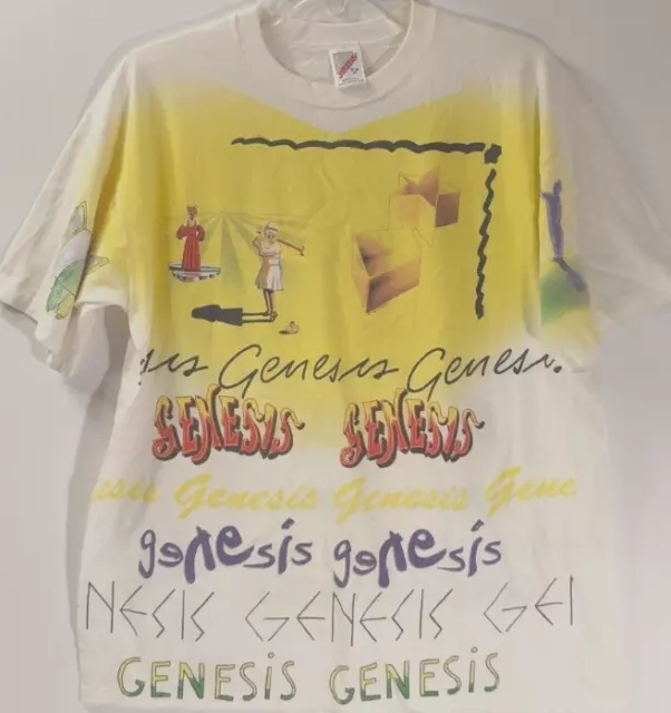 GENESIS All Over Print 1992 Tour Vintage Phil Collins Gabriel White T-Shirt XL