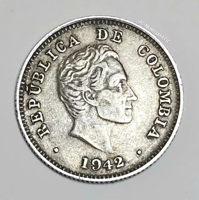 1942 - 10 Centavos Colombia Coin- Silver 0.900- Antique - KM# 196 - BEAUTIFUL!!!