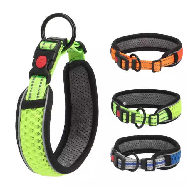 Dog Pet Adjustable Nylon Collar padded Reflective Small Medium Large With Buckle