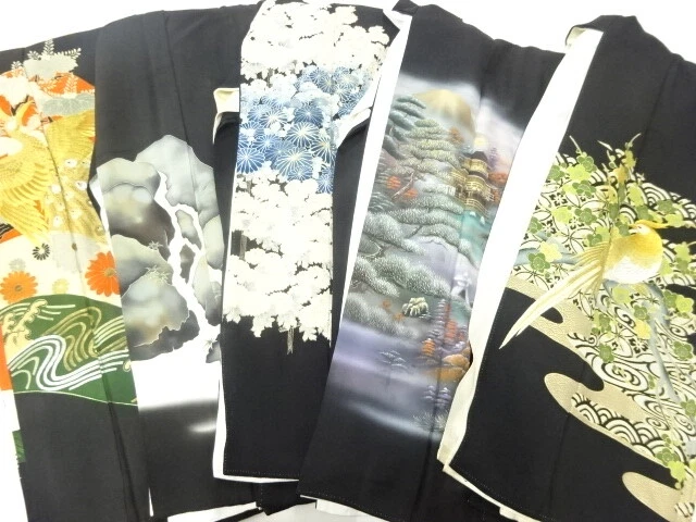 46173# Japanese Kimono / Antique Tomesode / Set Of 5