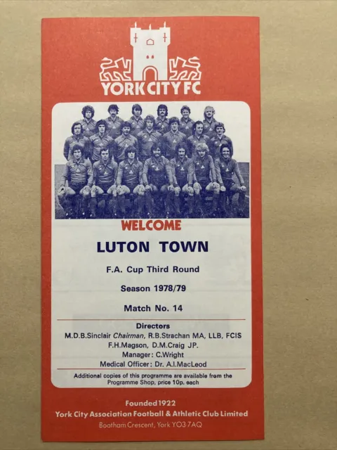 York City v Luton Town 1978 / 1979 FA Cup Third Round Football Programme
