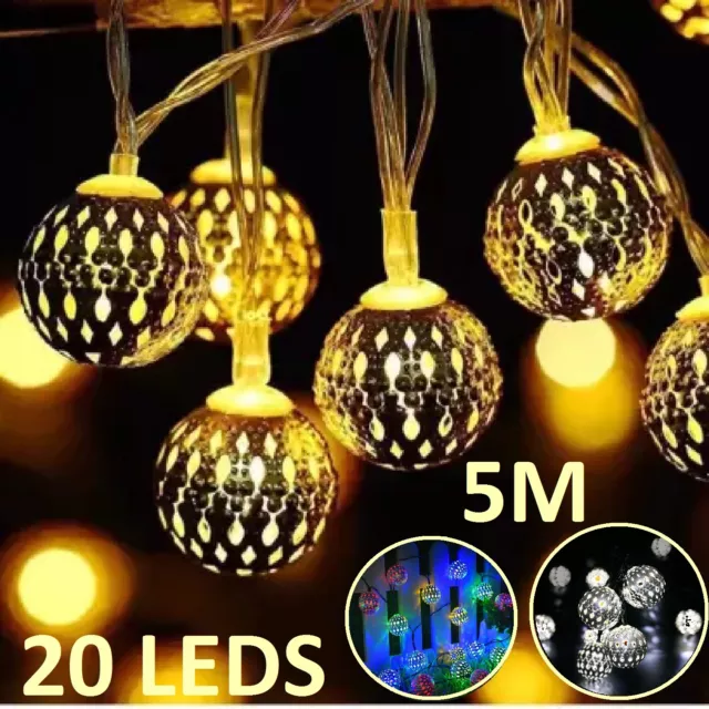 Moroccan Ball Solar LED String Lights Outdoor Garden Fairy Lamp Hanging Lantern