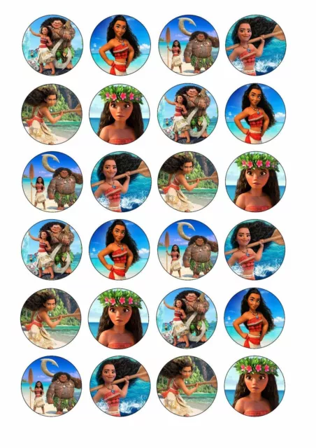 24 x MOANA Icing Cupcake Toppers Kids Birthday UNCUT Image