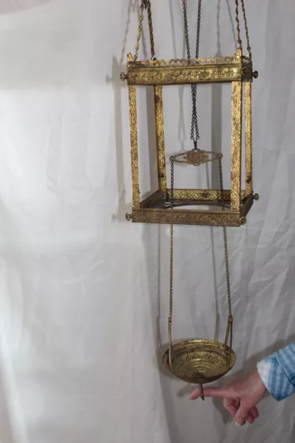 1800s Victorian Solid Brass Hanging Pull Down Ceiling Oil Light for Restoration 2