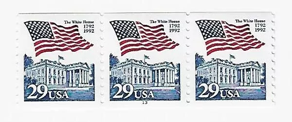 US Flag over White House 29c Stamp Plate Strip of 3 Scott #2609