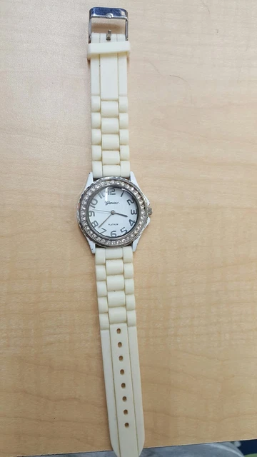 Geneva Platinum Rhinestone Encrusted Bezel Beige Rubber Strap Watch RUNS il_300x300.6225580800_4hnq.jpg main image 3