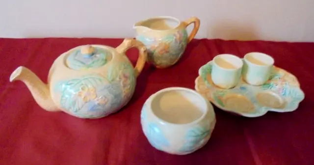 Vintage Pastel Floral Embossed Avon Ware Tea Pot,Jug, Sugar Bowl ,Egg Cups,Tray