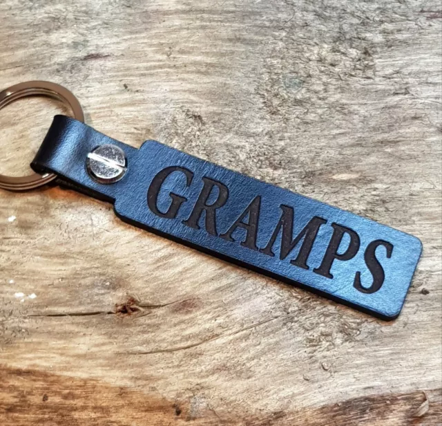 GRAMPS Leather Keyring Keychain Key Fob Black