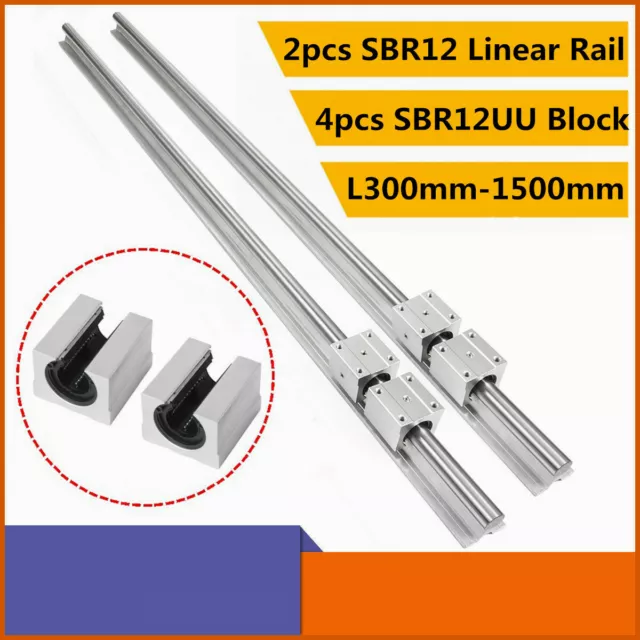 2x SBR12 L300-1500mm 12MM LINEAR SLIDE GUIDE SHAFT RAIL+4x SBR12UU Bearing Block