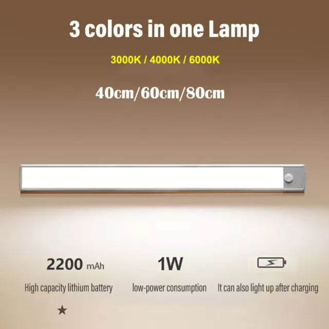 Cordless LED PIR Motion Sensor Lights Strip Cabinet Closet Lamp USB Rechargeable 2